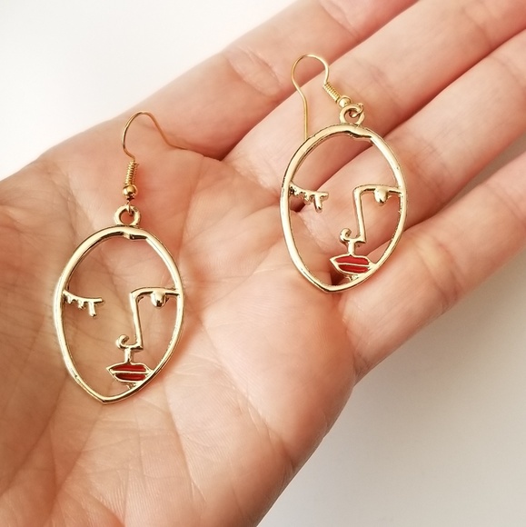 BOHO FACE EARRINGS Drop Earrings Dangle - Picture 3 of 3